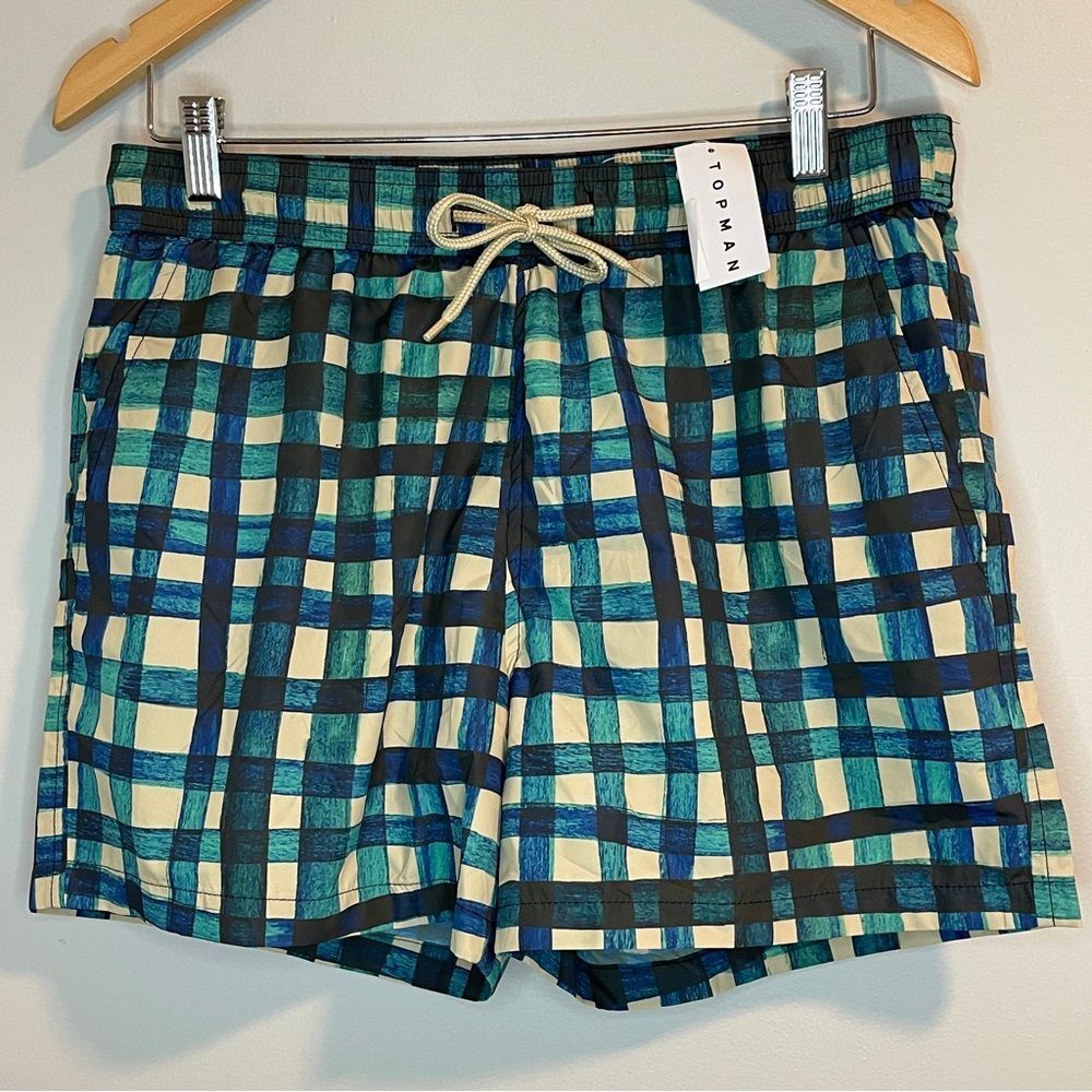 Topman Swim Trunks Beige/Teal/Black